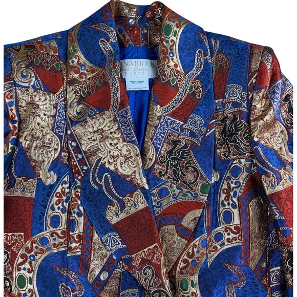 Vintage Nina Ricci Blazer 38 Blue Gold Red Ornate Brocade Griffin Haute Boutique - Picture 4 of 13